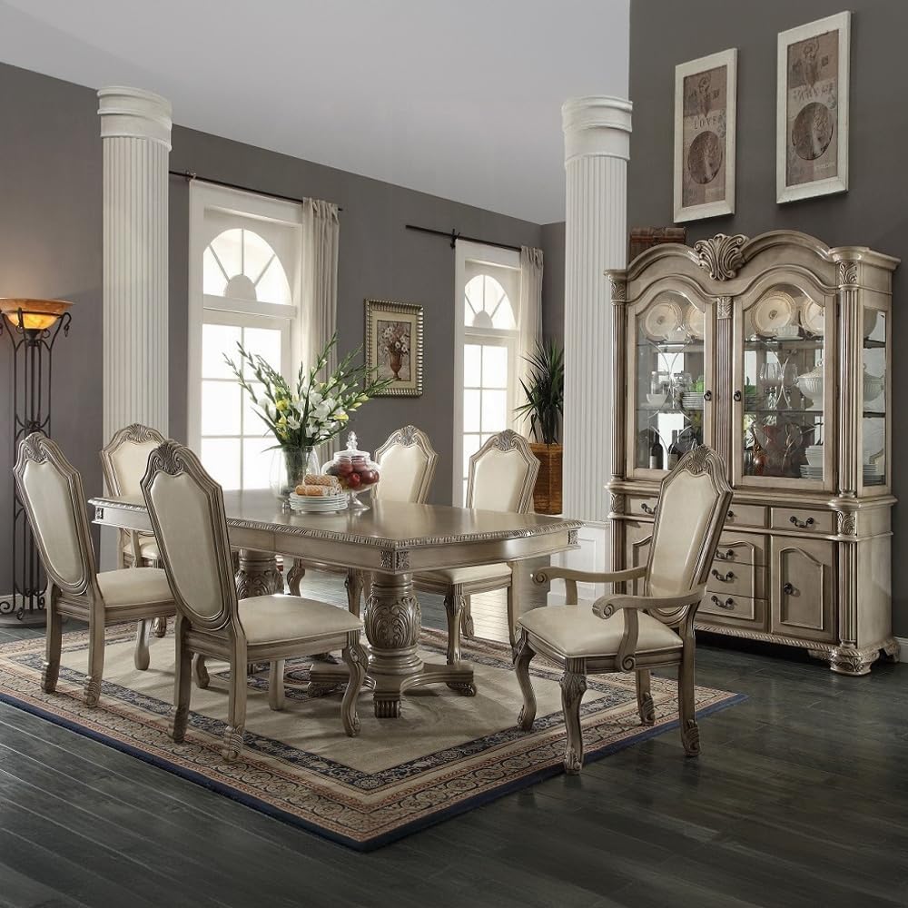 7-Piece Dining Set with Dining Extension Table, 4 Side Chairs and 2 Arm Chair...