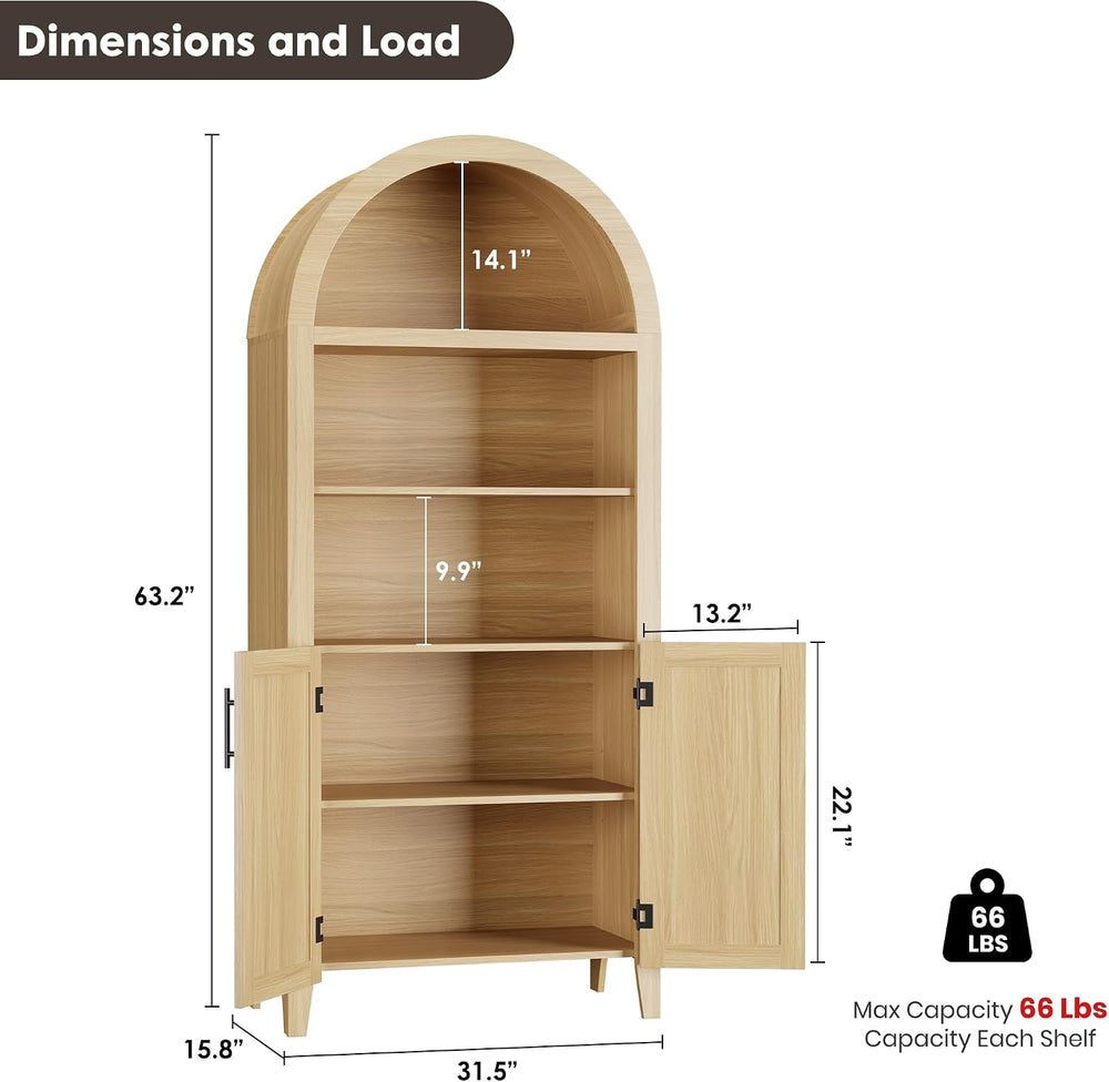 IDEALHOUSE Arched Kitchen Pantry Cabinet with Doors - 5-Tier Open Display She...