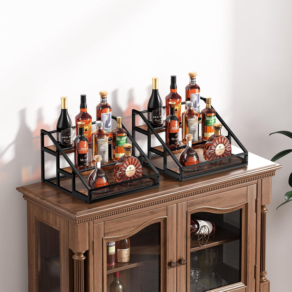 B4Life 2 Pack 3-Tier Liquor Bottle Display Shelf, Countertop Bar Shelves | Li...