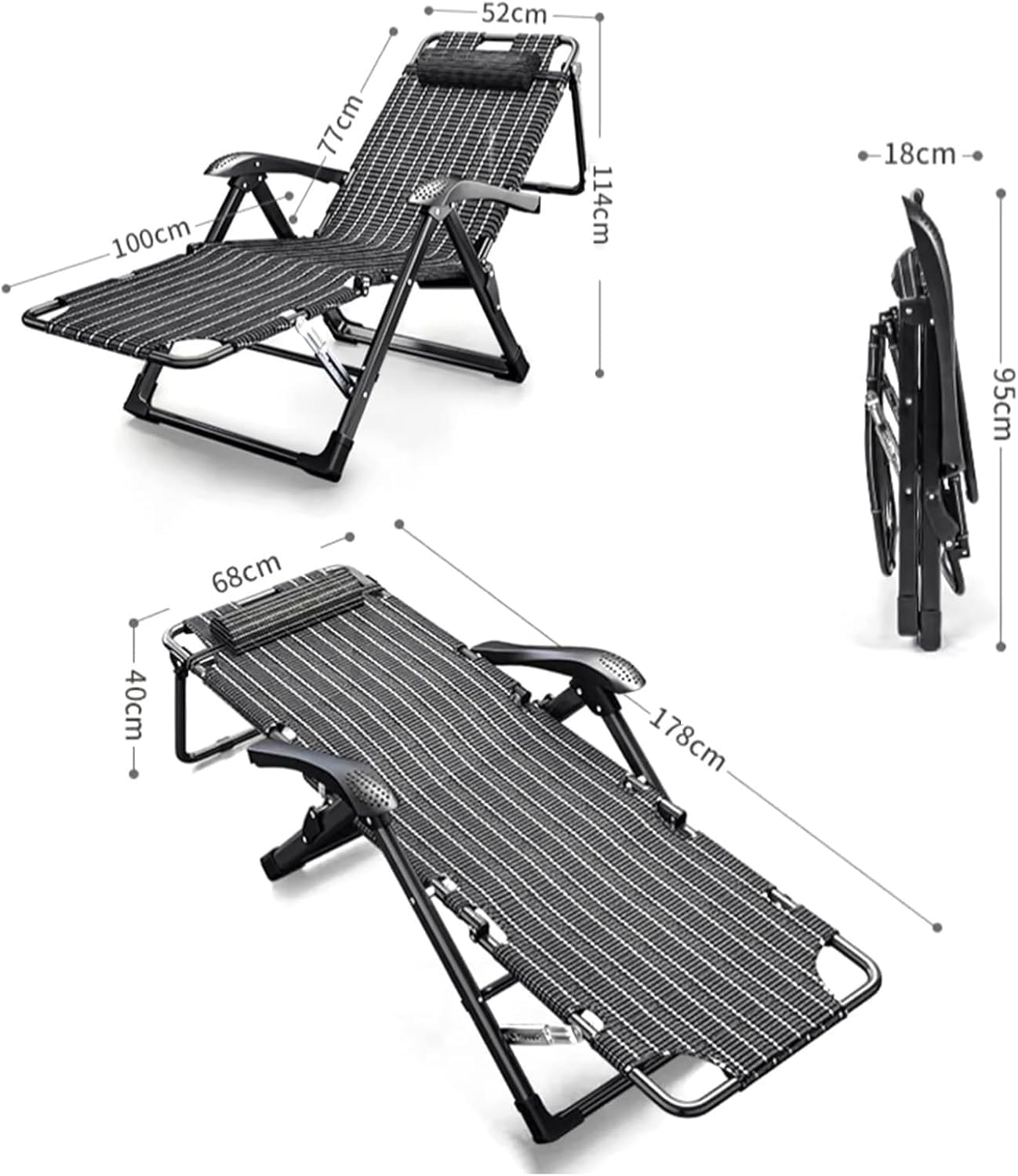 Gravity Indoor Outdoor Chair, Folding Reclining Lounge with Removable Gray Cushion and Headrest,