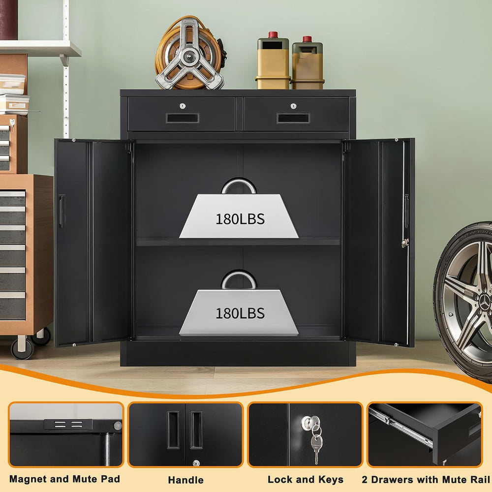 Wanfu Metal Storage Cabinet, 36" H Locking Storage Cabinet with 2 Drawer...