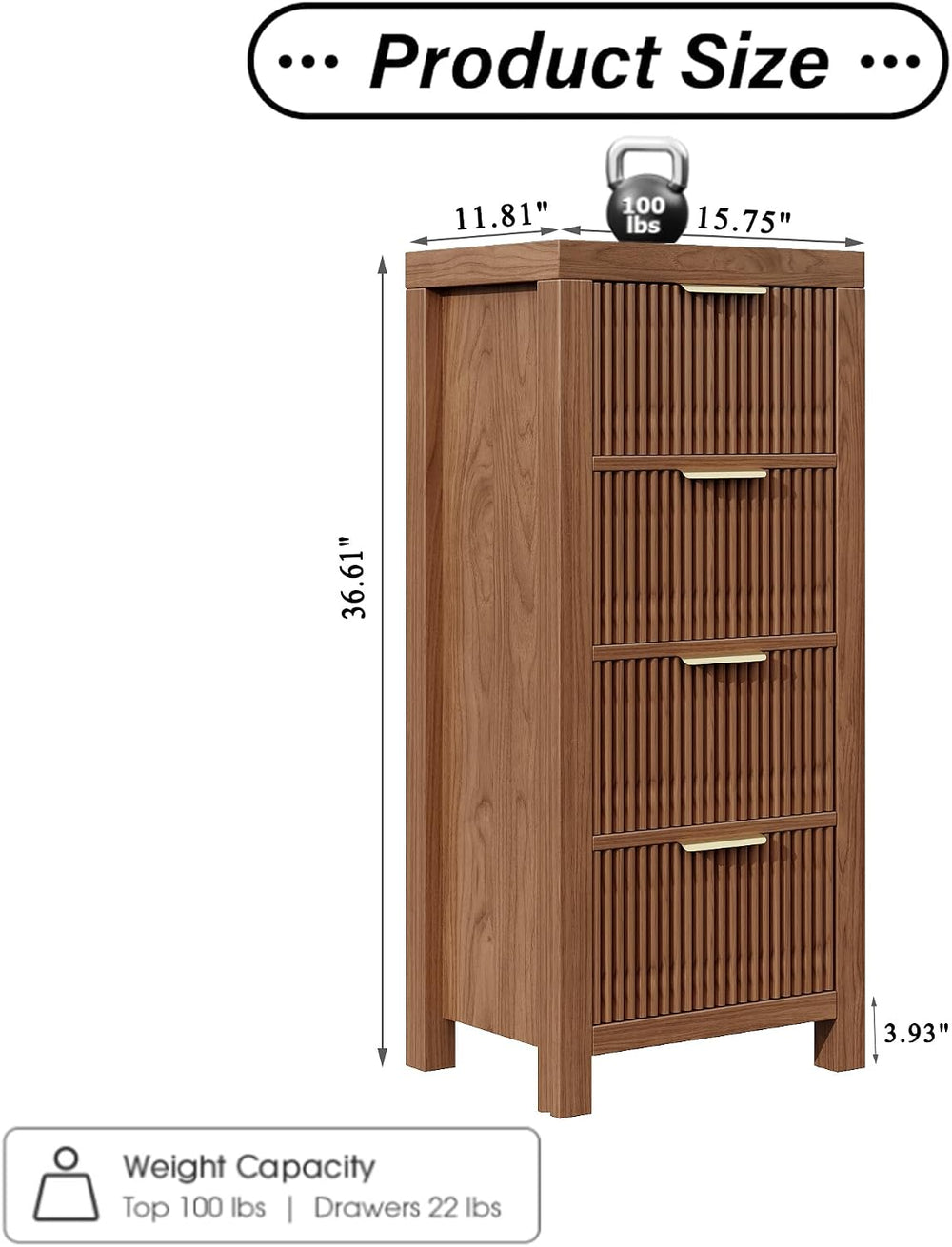 Mid-Century Modern Tall Wooden Dresser with 4 Spacious Drawers, Entryway Stor...