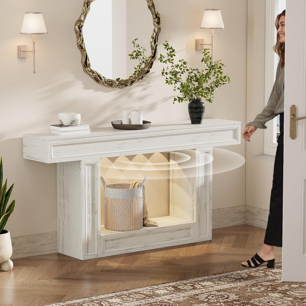 Rresyet 63" 2-Tier Entryway Console Table Behind Sofa with Sensor Lights...