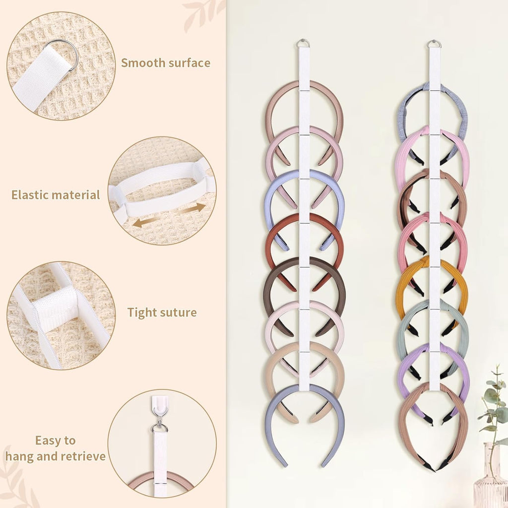 3 PCS Headband Holder Organizer for Girl,Hanging Hairband Storage for Women,White Hair Hoop Display Hair Accessories Organizer Bedroom College Dorm Decor