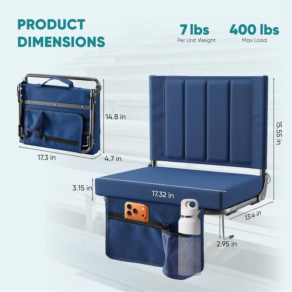 OLIXIS Stadium Seats with Back Support 2-Pack, Bleacher Chairs, Navy