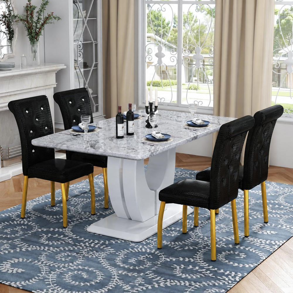 5 Piece Faux Marble Dining Table Set for 4, 63" Rectangular Kitchen Tabl...