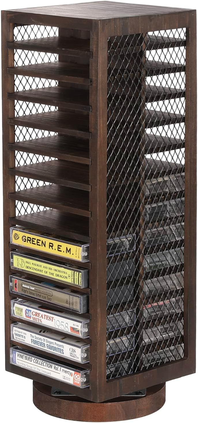 FARM IN Cassette Tape Storage, 360-Degree Rotatable Design Farmhouse Style Ca...