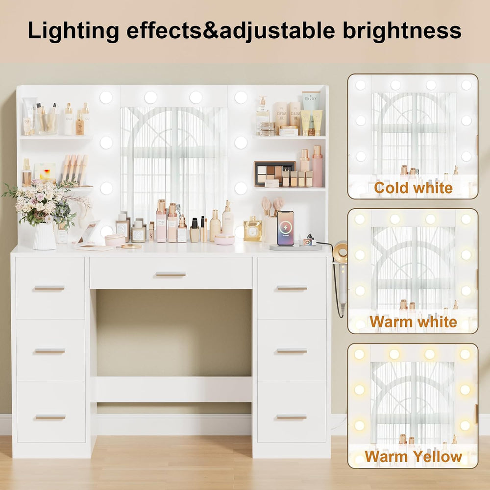 Makeup Vanity Desk with Mirror and 10 Lights, Table with 7 Drawers and 4 Open...