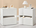 Dripex Fluted Nightstand with 2 Drawers, Large Wide Wood Night Stand Bedside Tables for Bedroom, Mid-Century Modern Storage Bed Side Table, End Tables for Living Room Sofa Couch, White, Set of 2