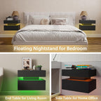 Vibe & Dine Floating Nightstand Set of 2, Wall Mounted Night Stand with Led Lights, Modern Bedside Tables with Drawers for Bedroom, Easy Assembly, Black