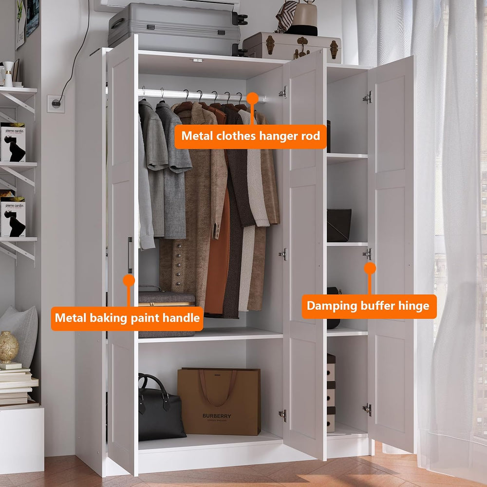 Fenghua Lizhi 3 Doors Wooden Wardrobe Closet Armoire, White Storage Cabinet f...