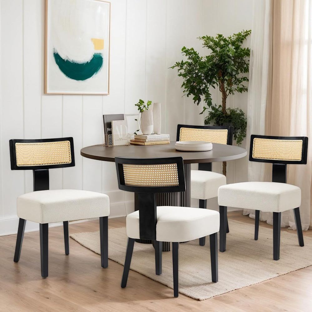 Farmhouse Rattan Dining Chairs Set of 2, Upholstered Modern Dining Room Chair...