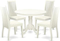 East West Furniture HLIP5-LWH-W 5 Piece Kitchen Table Set for 4 Includes a Round Dining Table with Pedestal and 4 Dining Room Chairs, 42x42 Inch, Linen White