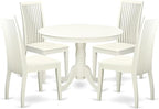 East West Furniture HLIP5-LWH-W 5 Piece Kitchen Table Set for 4 Includes a Round Dining Table with Pedestal and 4 Dining Room Chairs, 42x42 Inch, Linen White