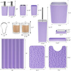 Bathroom Accessories Set - 25PC Bathroom Sets with Shower Curtain and Rugs, Purple Bathroom Accessories with Trash Can, Soap Dispenser, Soap Dish & Toilet Brush