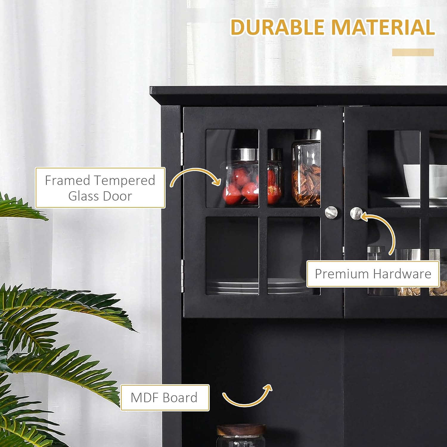 64.5" Kitchen Pantry Cabinet with Hutch,Buffet Sideboard for Coffee Maker & Toaster,Snacks,Spices & Wine Storage Organizer, Fits Kitchen,Dining Room & Coffee Bar,Black
