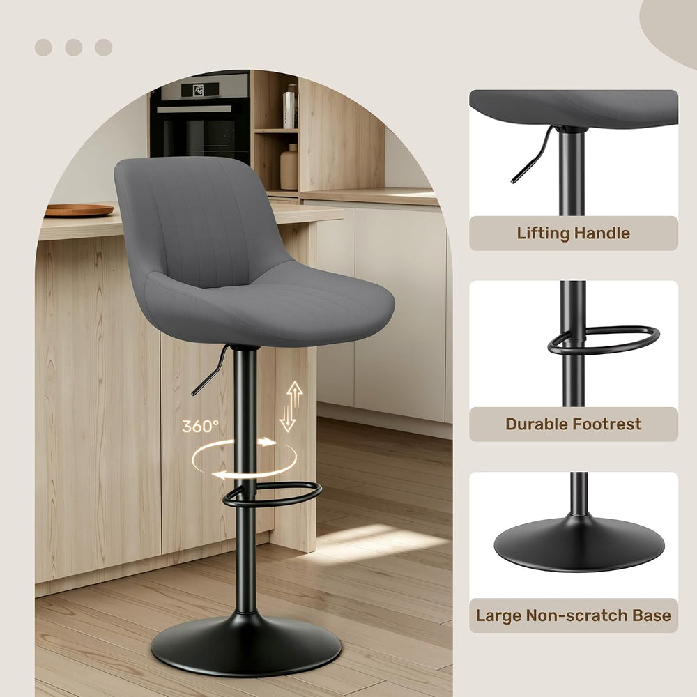 Swivel Bar Stools, Adjustable Bar Stools with Back, Dark Gray