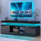 Verano Garden 63" LED TV Stand for 75 Inch TV, High Gloss Entertainment Center with 2 Storage Cabinets and Open Shelf, Modern TV Media Console with Power Outlet & Light for Living Room, Bedroom, Black