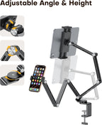 OMOTON Adjustable Tablet Stand for iPad, Desk Phone Holder for Bed with 2 Clamps, Flexible Aluminum Alloy Mount with 360° Rotation for 4-13" Devices (Black)