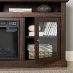 TV Stand with Electric Fireplaces: Rustic Wood TV Console for 65 Inch TV | Entertainment Center with Adjustable Shelves and Storage Cabinet for Living Room - Brown