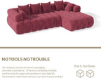 111" Modern Boneless Couch, Chenille Modular Cloud Couch for Living Room, Deep Seat Sectional Sofa with Chaise Lounge, No Assembly Required, Red
