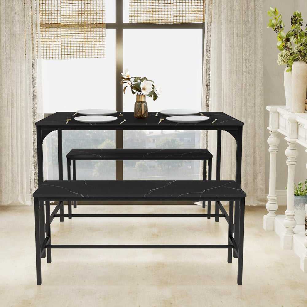 Dining Table Set with 2 Dining Benches, 3 Piece Dining Room Table Set with Me...