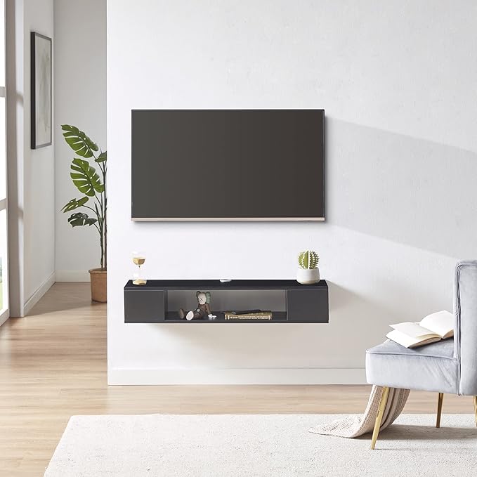 GHC Floating TV Stand, Wall Mounted Entertainment Center and Cabinet Shelf, T...