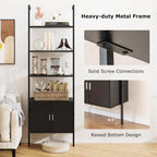 Giantex 72.5" Ladder Bookshelf with Cabinet, 5-Tier Tall Wall-Mounted Shelf w/Storage, Modern Style Kitchen Open Shelving Organizer, Heavy-Duty Metal Frame Display Rack for Living Room,Black