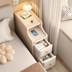 Small Nightstand, Narrow Night Table, Solid Wood Night Stand, Narrow Side Table for Living Room, Small Spaces, Couch，9.8-inch Slit Storage (White)