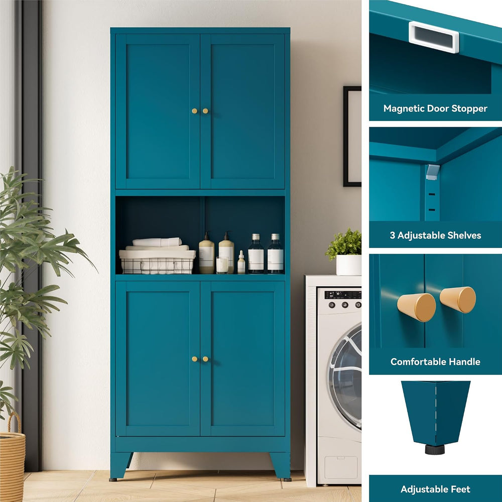 Bevivog Tall Pantry Cabinet with Microwave Shelf, 69" Metal Storage Cabi...