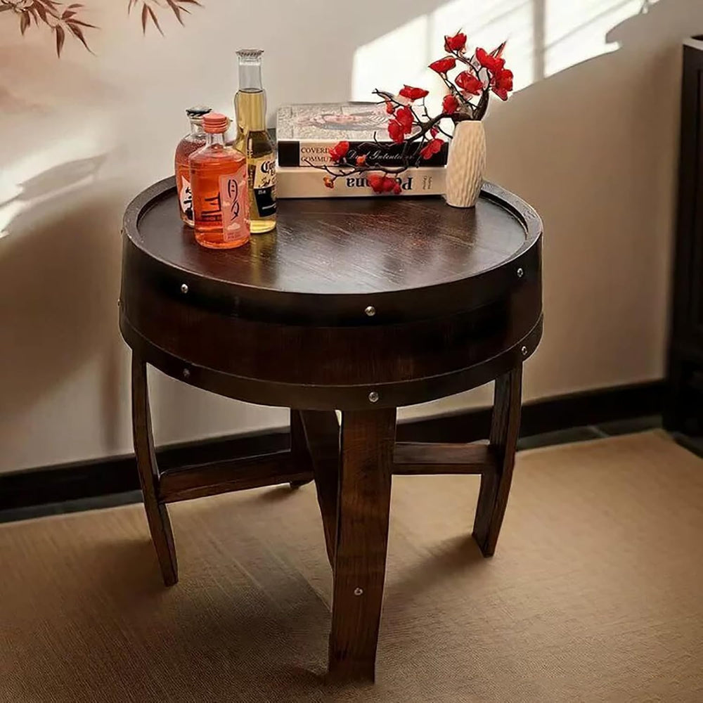 Farmhouse Whiskey Barrel End Table,Rustic Handcrafted Barrel Table,Solid Wood...