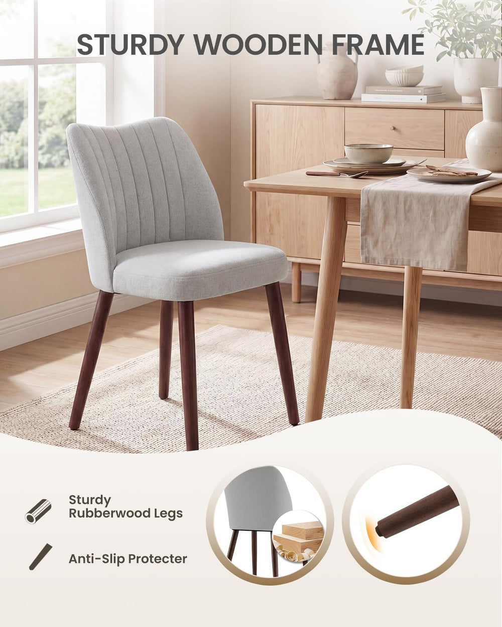 Upholstered Dining Chairs Set of 6, Farmhouse Fabric Kitchen Chairs with Soli...