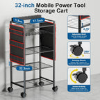 5-Tier Power Tool Organizer Cart with Charging Station - 8 AC Outlets, 300 lbs Heavy Duty Utility Rack, Rolling Drill Holder & Tool Storage Cart on Wheels for Garage, Workshop, Gift for Men