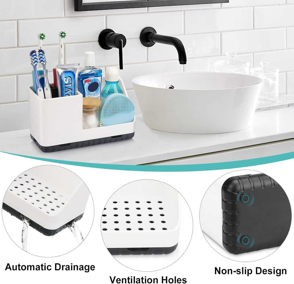 Bathroom Counter Organizer, Bathroom Organizers and Storage, Detachable Toothbrush Holders for Bathroom Vanity Sink Organizer (White)