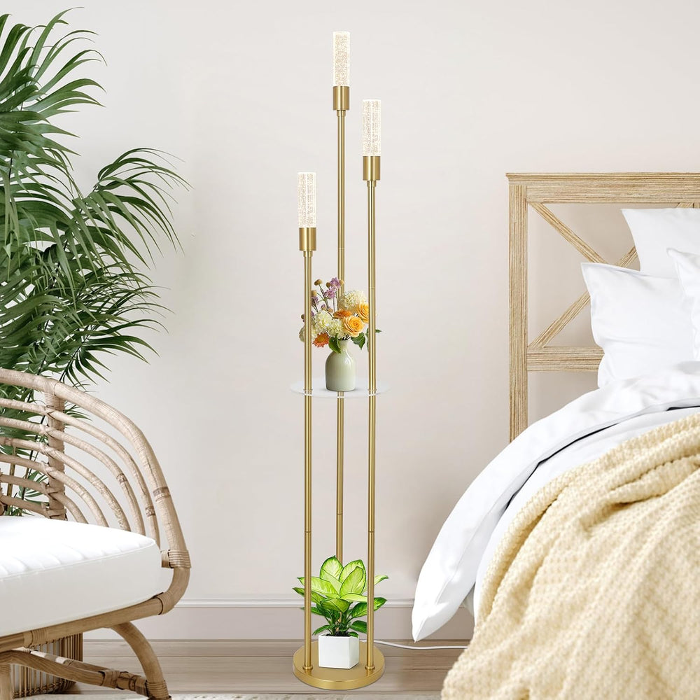 Modern Gold Floor Lamps for Living Room, Bubble Crystal Floor Lamp with Shelv...