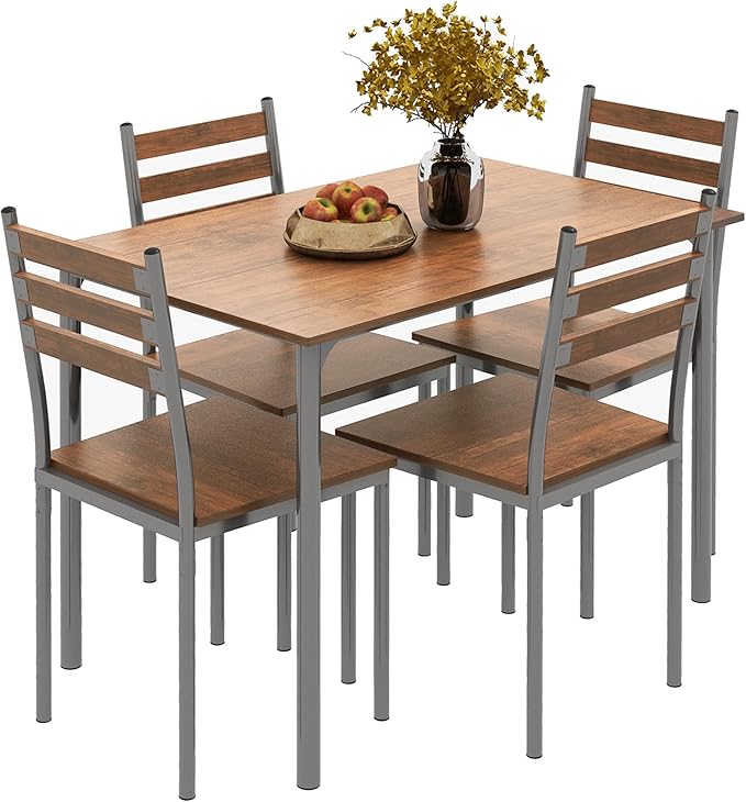 HOMCOM Modern Dining Table Set for 4, 5-Piece Kitchen Table Set, Rectangular Dining Table and 4 Chairs for Small Space, Dinette, Breakfast Nook, Brown