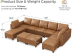 SITJOY 145" Faux Leather Modular Sectional Sofa with Storage, Mid Century Modern Sectional Couches for Living Room, Soft Padded Armrests, 11 Seat U Shaped Sofa Set with Chaise, Brown