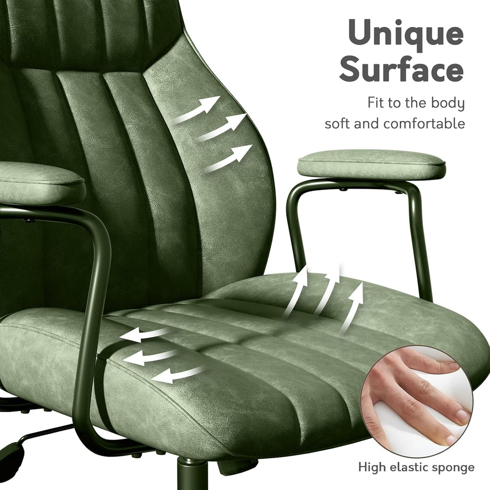 Green Leather Office Chair, Mid Century Home Office Desk Chair | Ergonomic Cu...