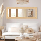 Rattan Wall Mirror with Wooden Framed 18 X 48 inch Farmhouse Rectangle Wood Mirror for Modern Decorative Bathroom, Living Room, Entryway, Bedroom