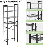 Over-The-Toilet Storage Rack, 4-Tier Bathroom Organizer Shelf Over Toilet with Adjustable Shelf and Basket, Freestanding Space Saver Bathroom Shelves Above Toilet for Room (Pure Gray)