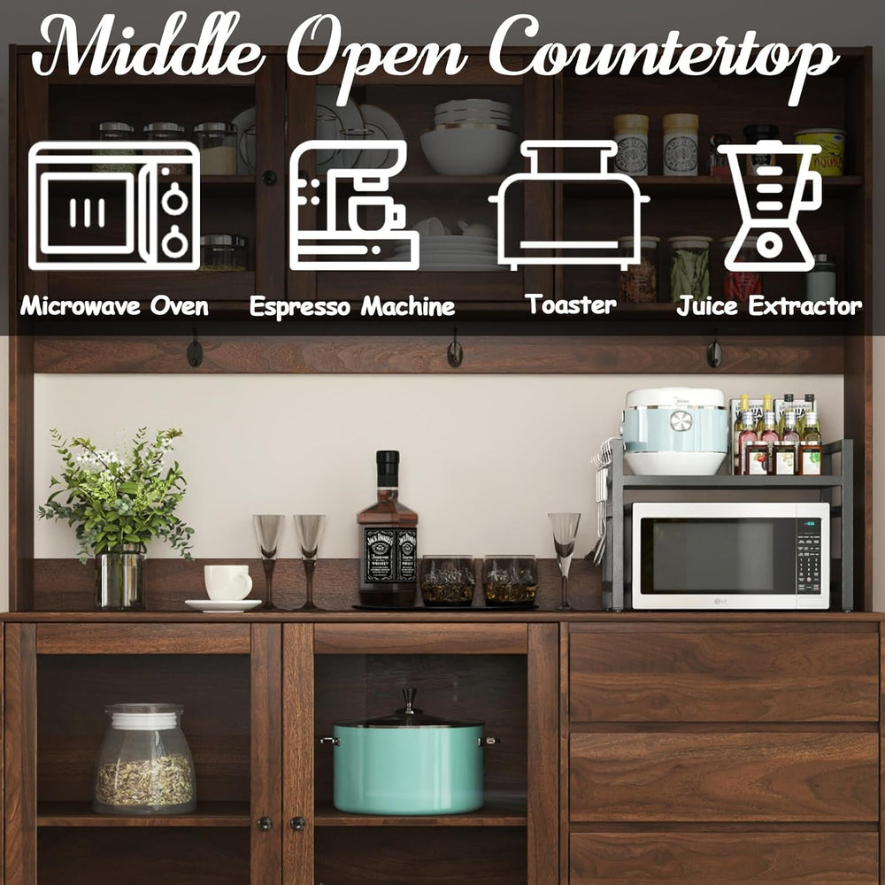 63” Kitchen Pantry Cabinet with Microwave Shelf & Countertop, Freestandin...