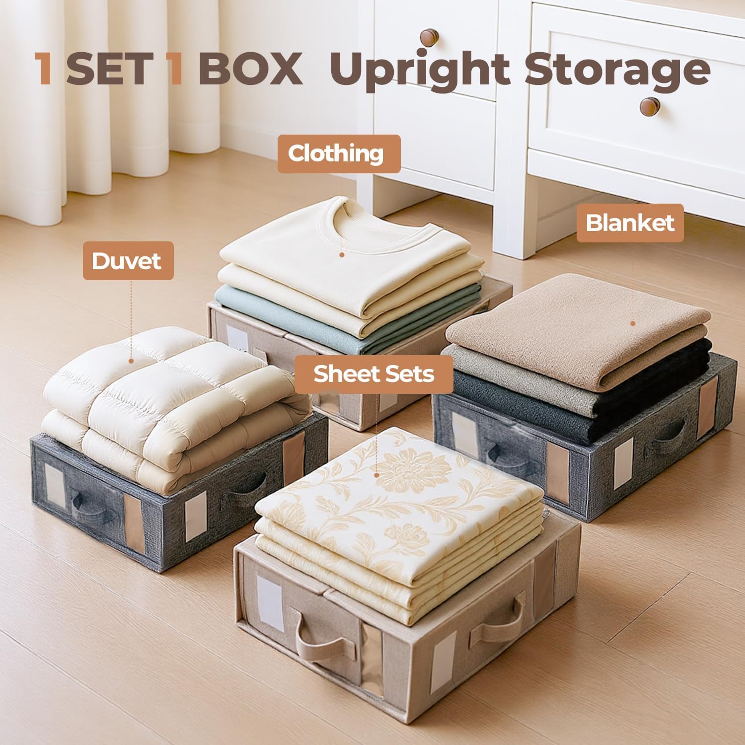 8Pack Sheet Organizers and Storage - King/Queen Size Sheet Storage Organizer with Window, Foldable & Dustproof Sheet Organizer for Linen Closet for Summer Blankets & Sheet Sets,Grey