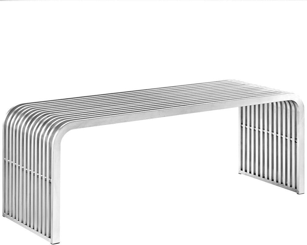 Modway Pipe Contemporary Modern Stainless Steel Metal Bench, 47"