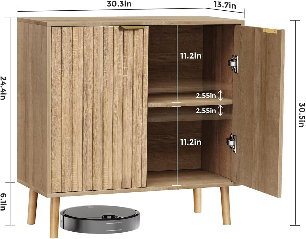 Vrullu Fluted Storage Cabinet, Free Standing Buffet, Wood Sideboard, Multifun...