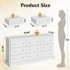 WLIVE 63" Dresser for Bedroom, Modern 9 Drawer Dresser with Exclusive Anti-Tip Structure, Large Wooden Chest of Drawers with Metal Handles for Living Room, Hallway, Closet, Home Furniture, White