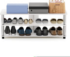 Furinno Turn-N-Tube Shoe Rack, 3-Tier Shoe Organizer, Compact Shoe Storage with Open Shelves and Stainless Steel Tubes, 15.5 x 41.1 x 15.8, for Closet Entryway, Office, Garage, White Oak