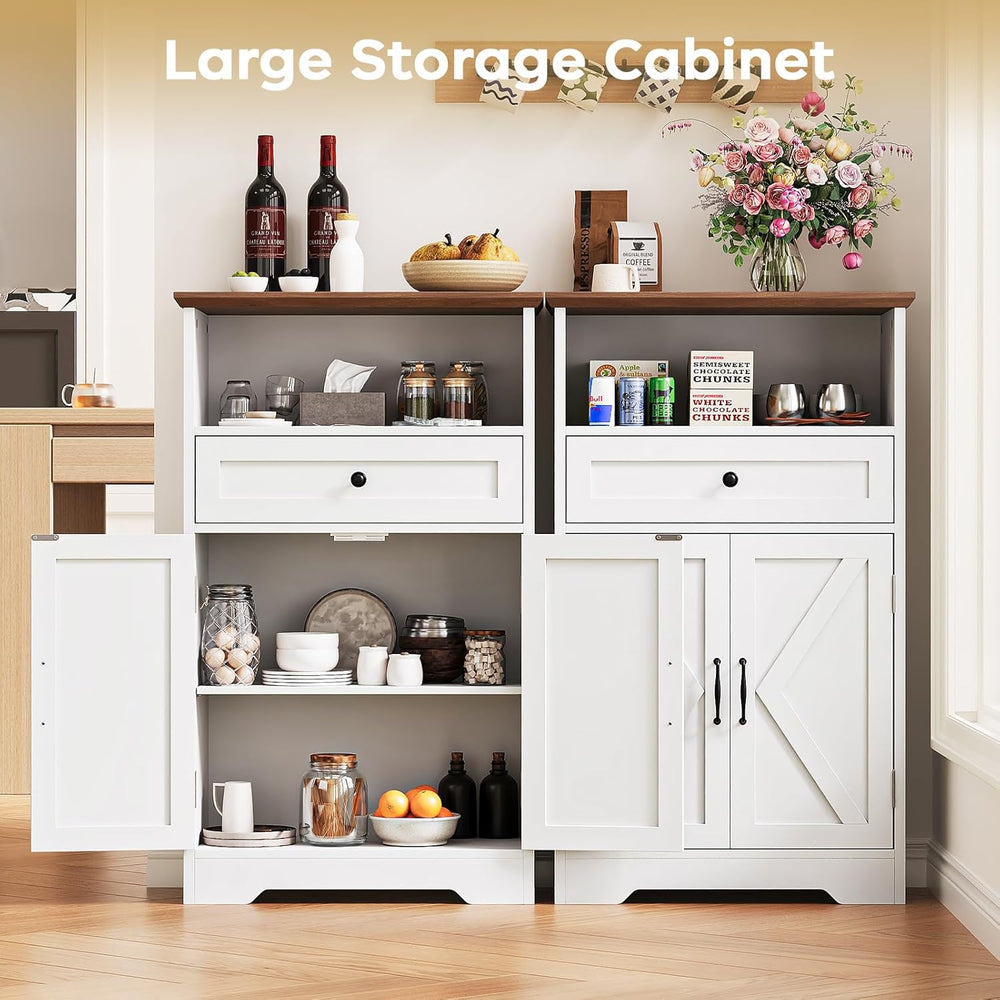 Floor Cabinet, Farmhouse Storage Cabinet with Barn Doors and Drawer, 11.81&qu...