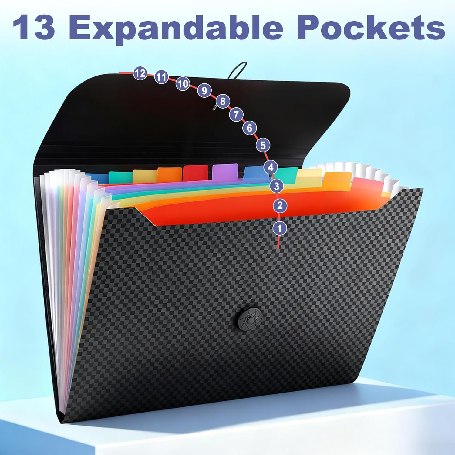 File Organizer, 13-Pocket Expanding Folder + Large Accordion Divider | Great for Home, Office, Travel & Classroom