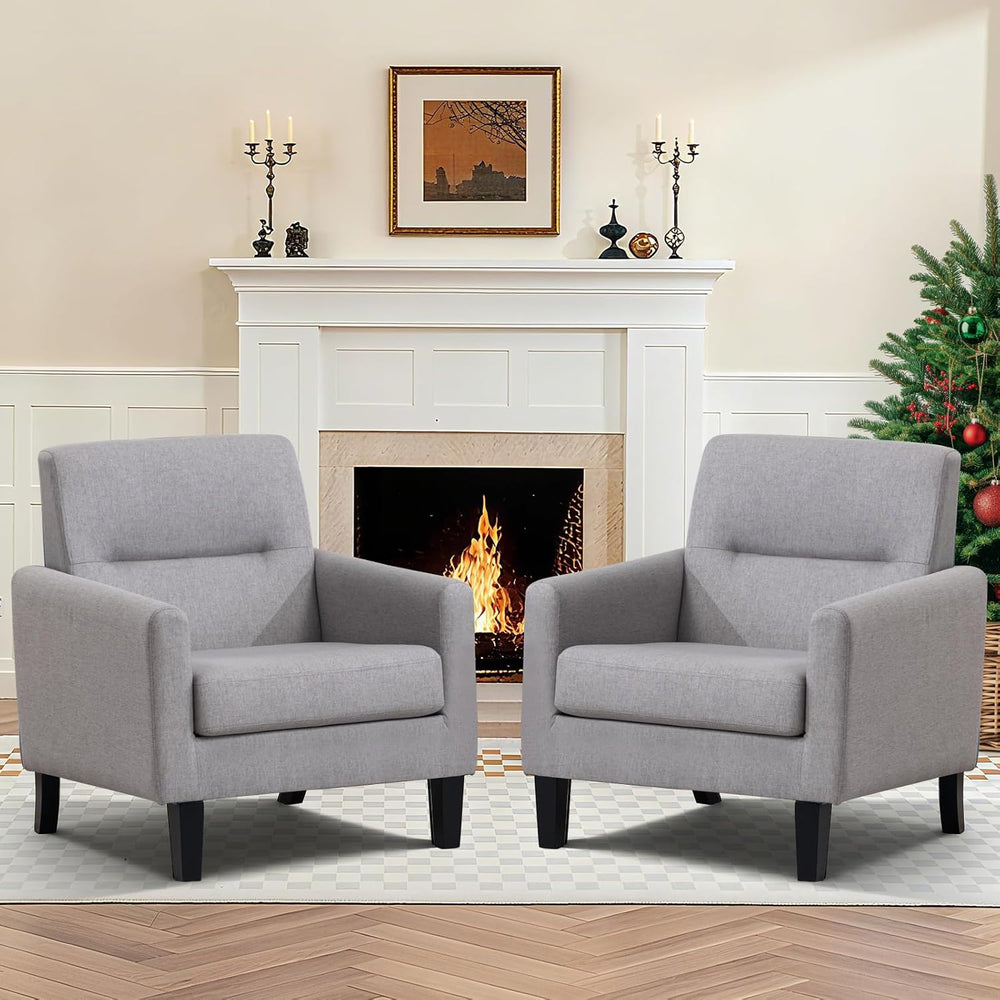 Accent Chairs Set of 2, Mid Century Modern Living Room Chairs, Light Grey | A...