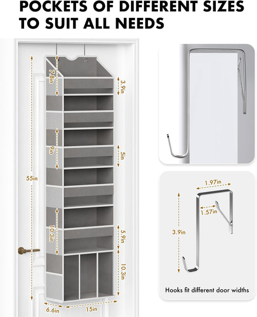 2-Pack Over The Door Organizer Hanging 6-Shelf Storage Organizer with 50lb Heavy Duty Perfect for Bathroom Closet Nursery Bedroom Pantry Laundry (Grey)